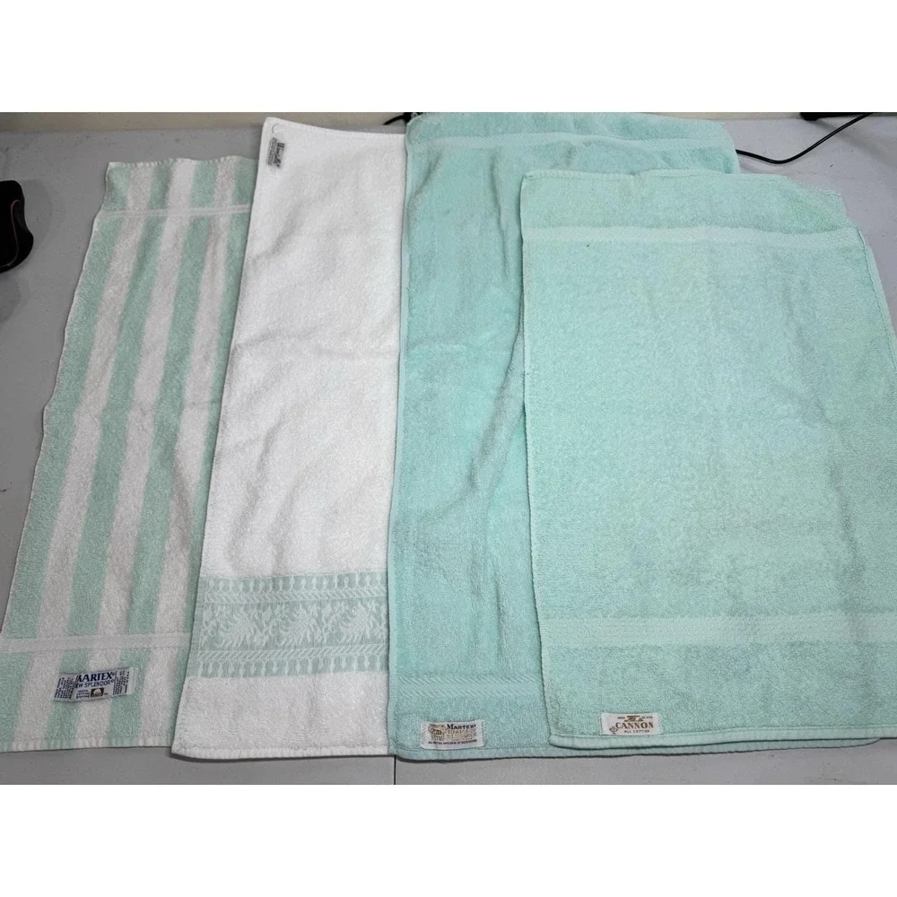 VTG Lot 4 Bathroom‎ Hand Towels Robins Egg Blue White Cannon Wamsutta Martex